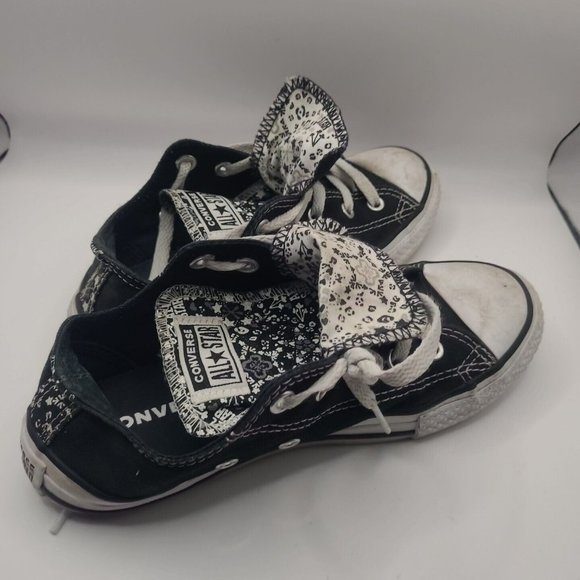 Converse All Star Floral Double Tongue Youth Sneakers Size 2 Black Canvas - Picture 1 of 6